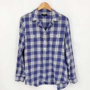 Madewell Market Plaid Popover Shirt Women's Medium Blue Western Core